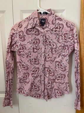 Cruel Girl Pink and Burgundy Paisley Button-Down Shirt size small